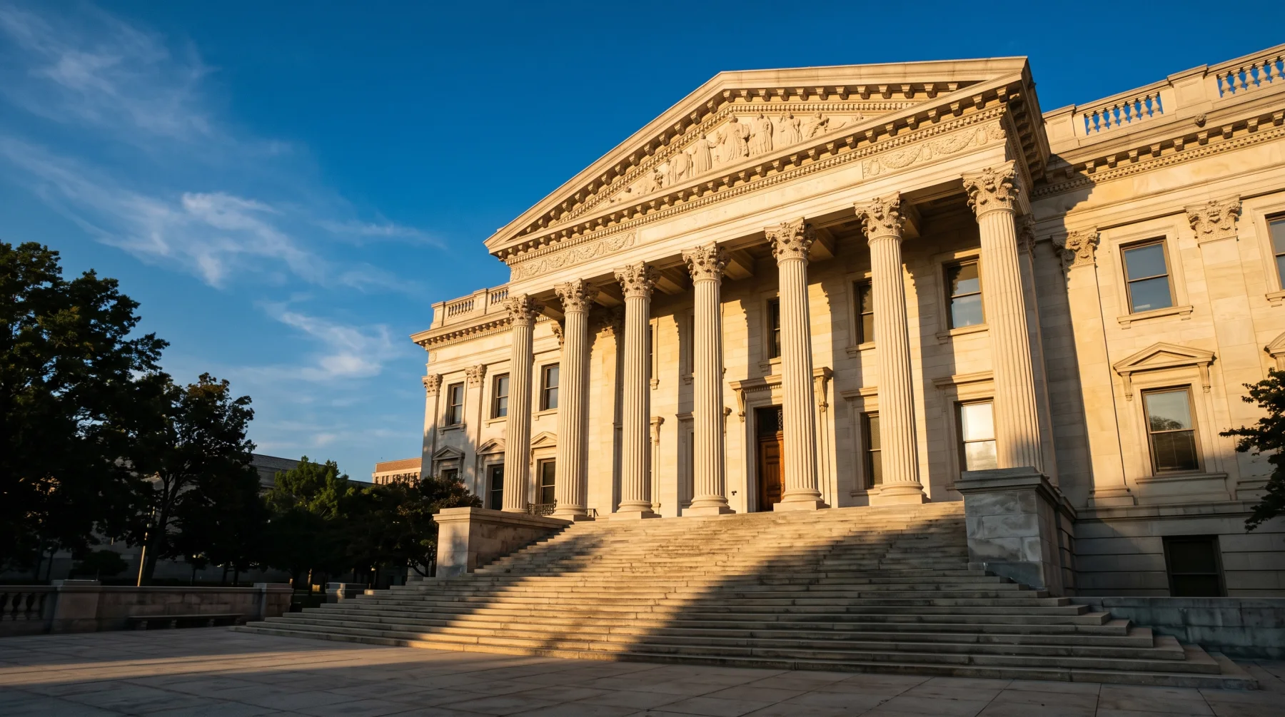 A neoclassical courthouse in afternoon light